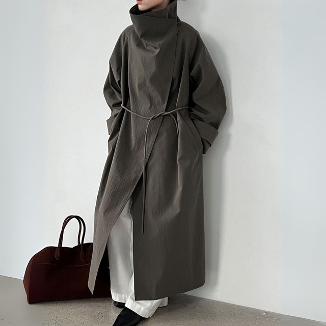 スタンドカラー ベルト紐付き オーバーサイズ ロングコート ◆2color　204399