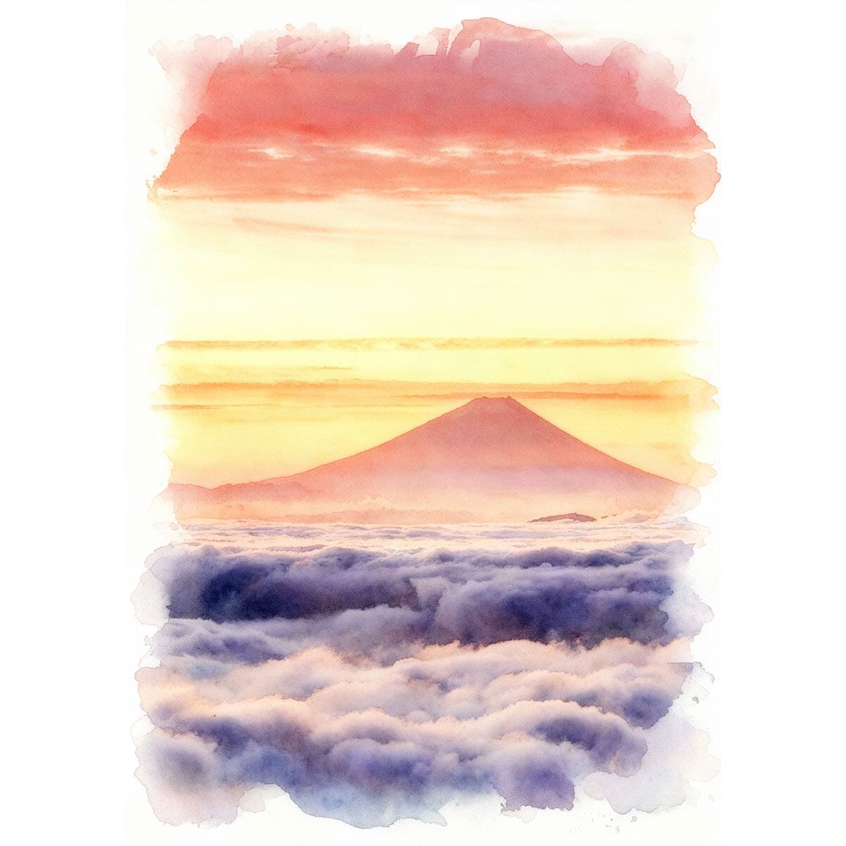 絵画 風景画 日本 山梨県 富士五湖周辺から見た富士山 インテリアアート額付き 水彩画風 WAT1714