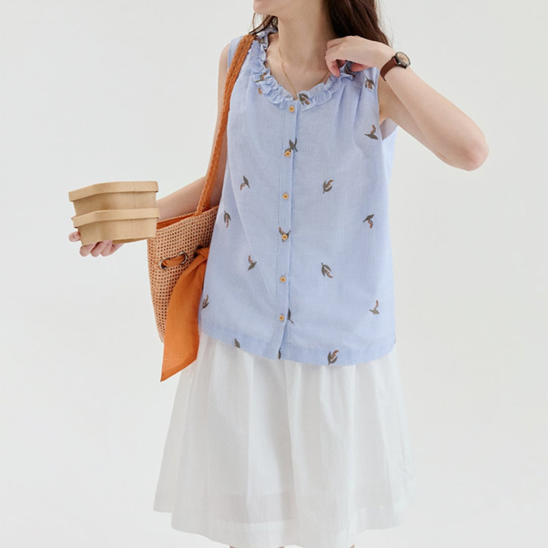ruffle neck embroidered blouse