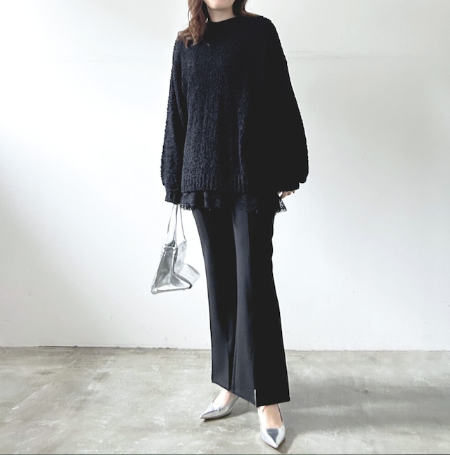 ナンバーミーTOKYO" CUT GEORGETTE FLAR PANTS"BLACK
