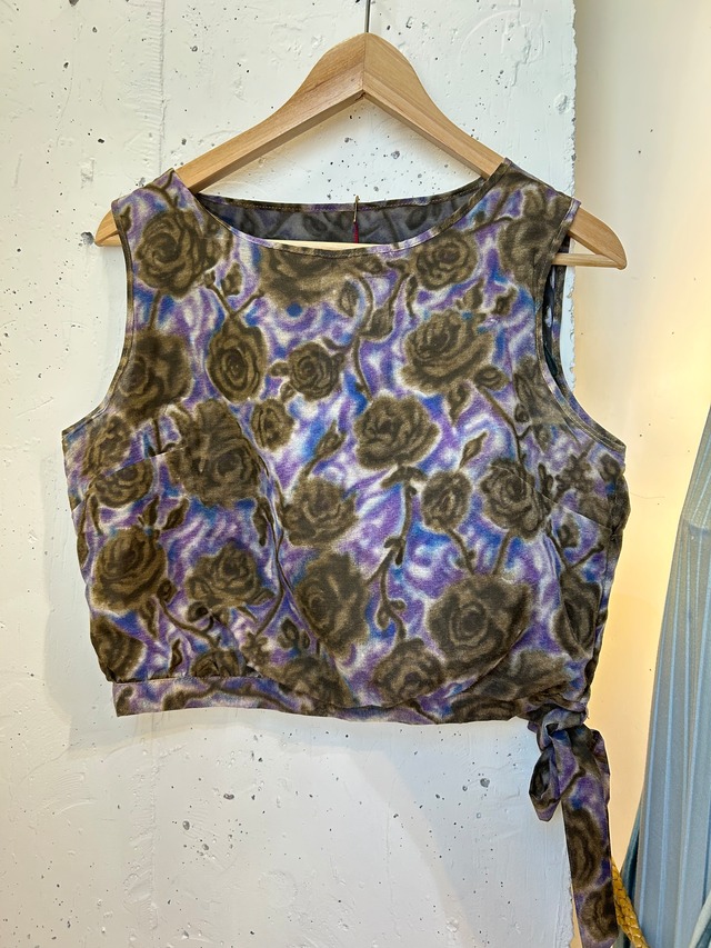 50's 60's rose print purple × brown set up