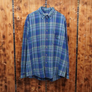 90s00s eddie bauer リネンコットン チェックシャツ L/エディバウアー