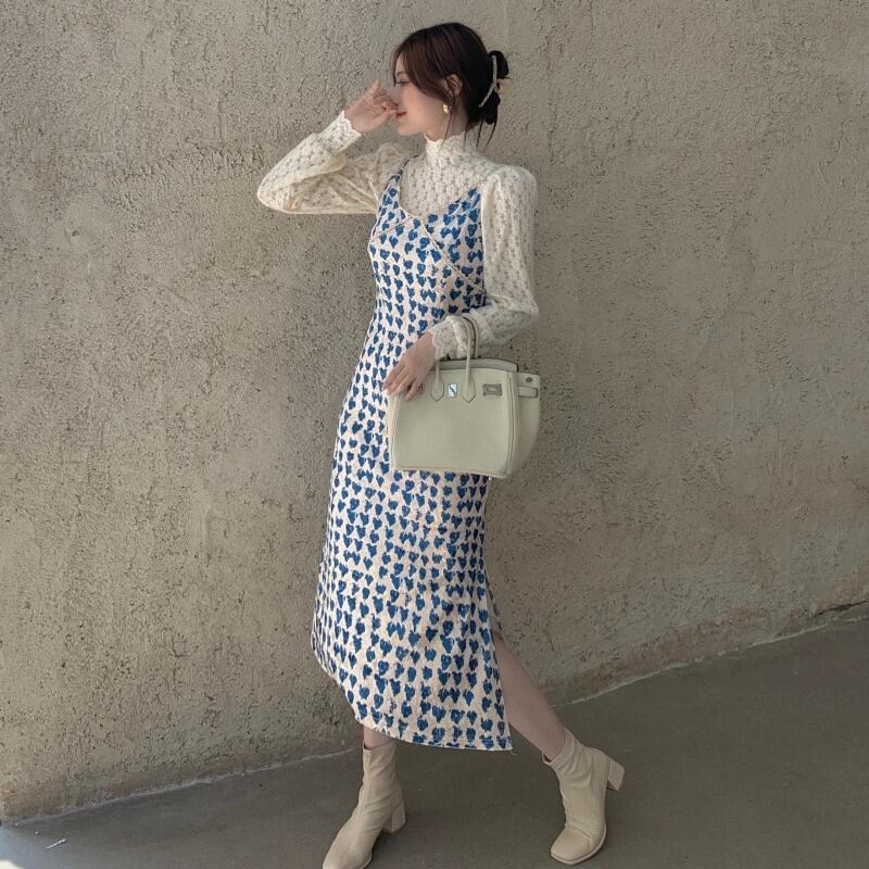 ドレス レディースオータムウィンターフローラルベルベットスカート スリム 秋物 冬物 花柄 YY-ファッション86556296464