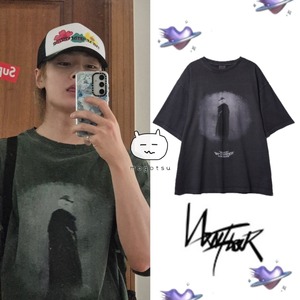 ★Stray Kids アイエン 着用！！【NONFLOOR】[Renewal VER] Destroyed Invisible Guest T-Shirt Washed Charcoal