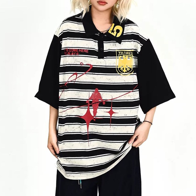 スプレーアートモチーフボーダーグラフィックポロシャツ 1col   R02142