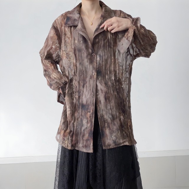 Sheer marble open collar shirt C1500