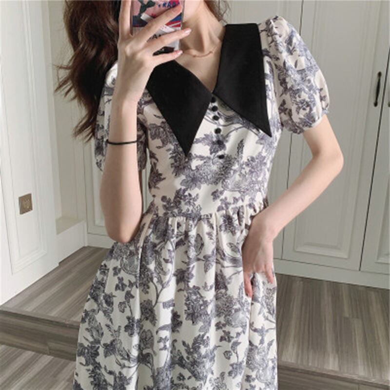 【新作】【送料無料】 ファッショナブルな女性のウエスト痩身レトロフレンチドレス夏痩身スーパーフェアリースタイルロングスカート太った女の子のための 0262364319077