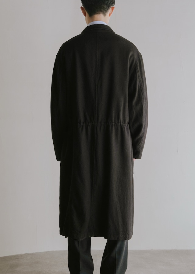 00's Y’s for men washed wool drawstring long balmacaan coat