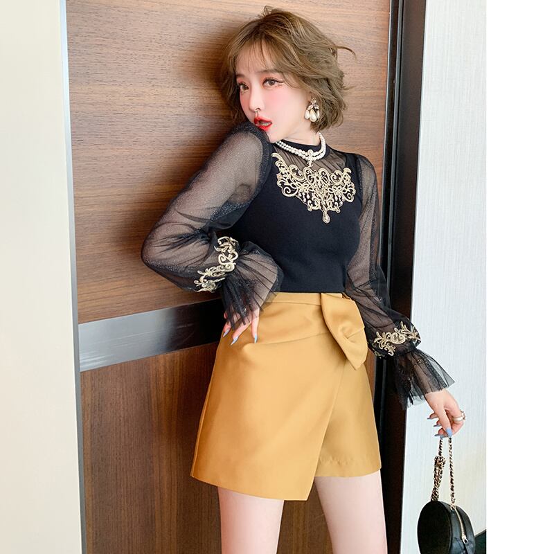 スカート オータムスタイル ハイウェスト リボン 秋物 ピュア MIUCO89541941235