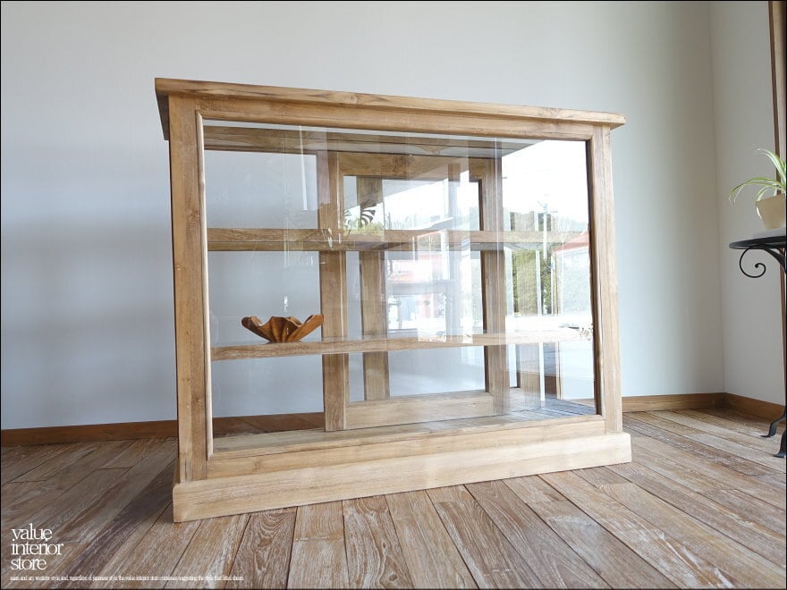 チーク無垢材 ショーケースEcke/Rep ガラスケース 飾り棚 店舗什器