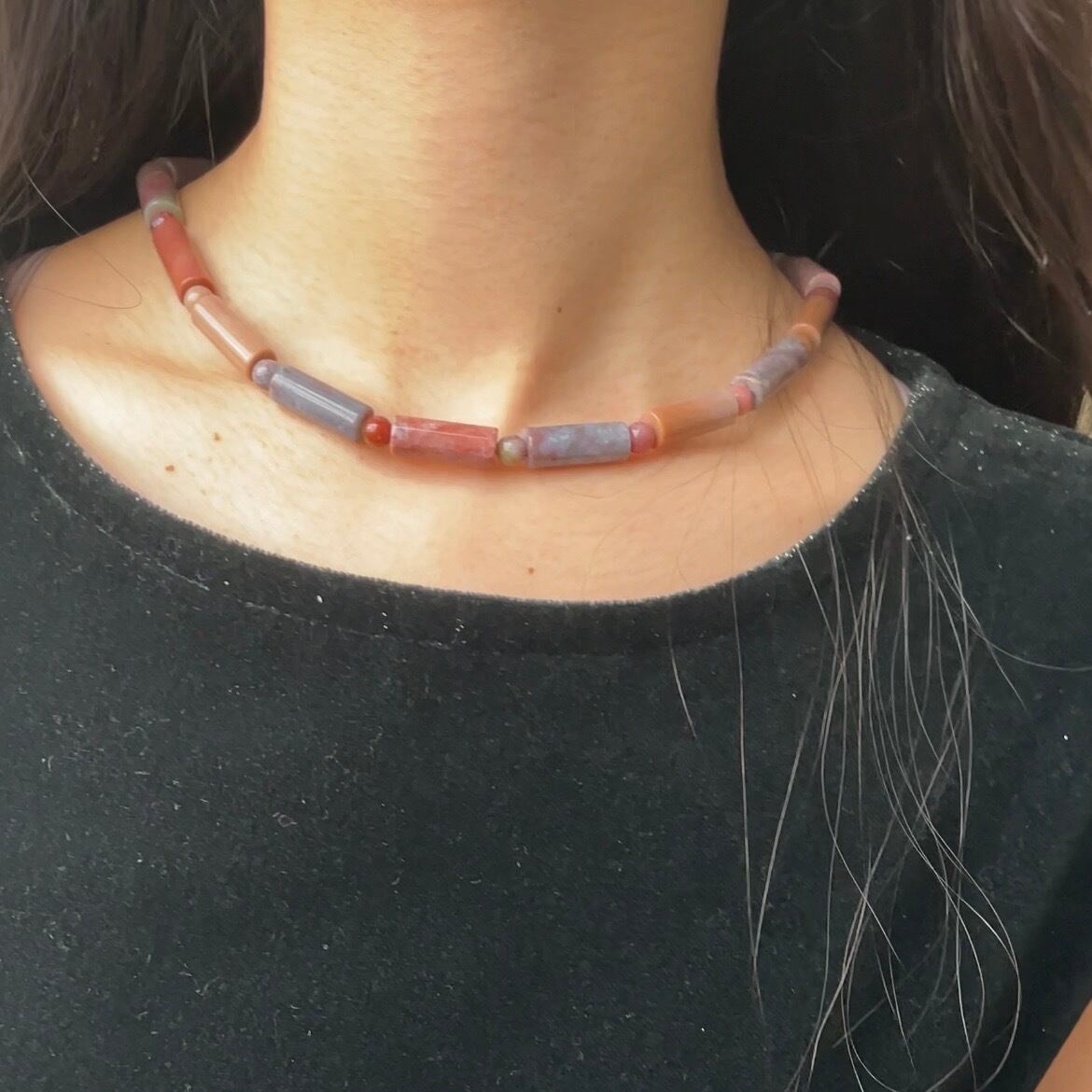 ストーンネックレス ファンシージャスパー ピンク