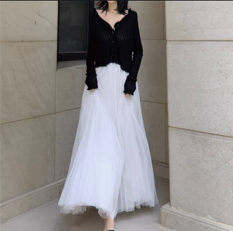 ネットガーゼプリーツ3層スカートS-221503