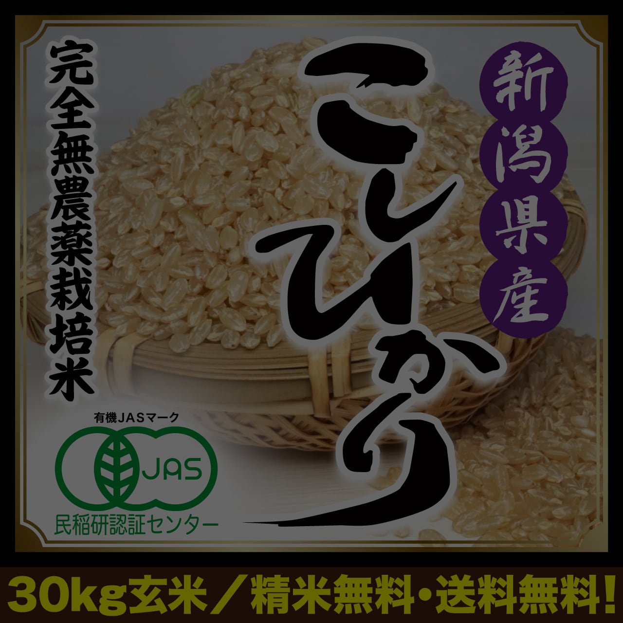 新米　無農薬純こしひかり30㎏ 玄米