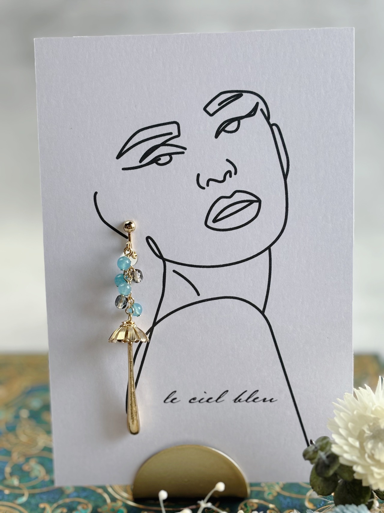 雨の日のイヤリング 染クォーツァイト アクアブルー ゴールド/シルバー