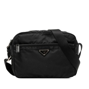 プラダ 三角ロゴプレート ショルダーバッグ ブラック ナイロン レザー レディース PRADA 【中古】