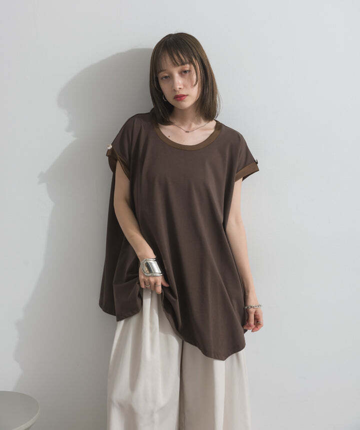 32884 サテン部分使いアシメチュニックTシャツ brown | エルキカク