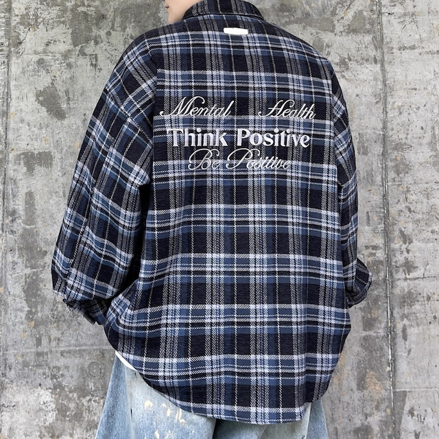 バックレター刺繍チェック柄シャツ 2カラー 11249
