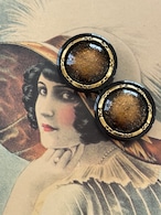 Japanese Vintage ボタン 20mm ブラウン×ゴールド カボション グリッター アクセサリーパーツ 装飾材 カルトナージュ