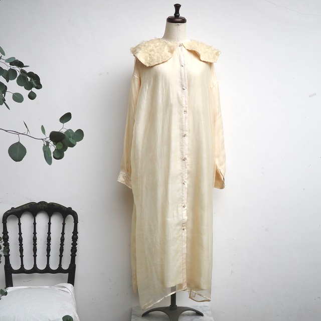 BUNON／Flower Layered Silk one piece coat／シルクワンピースコート