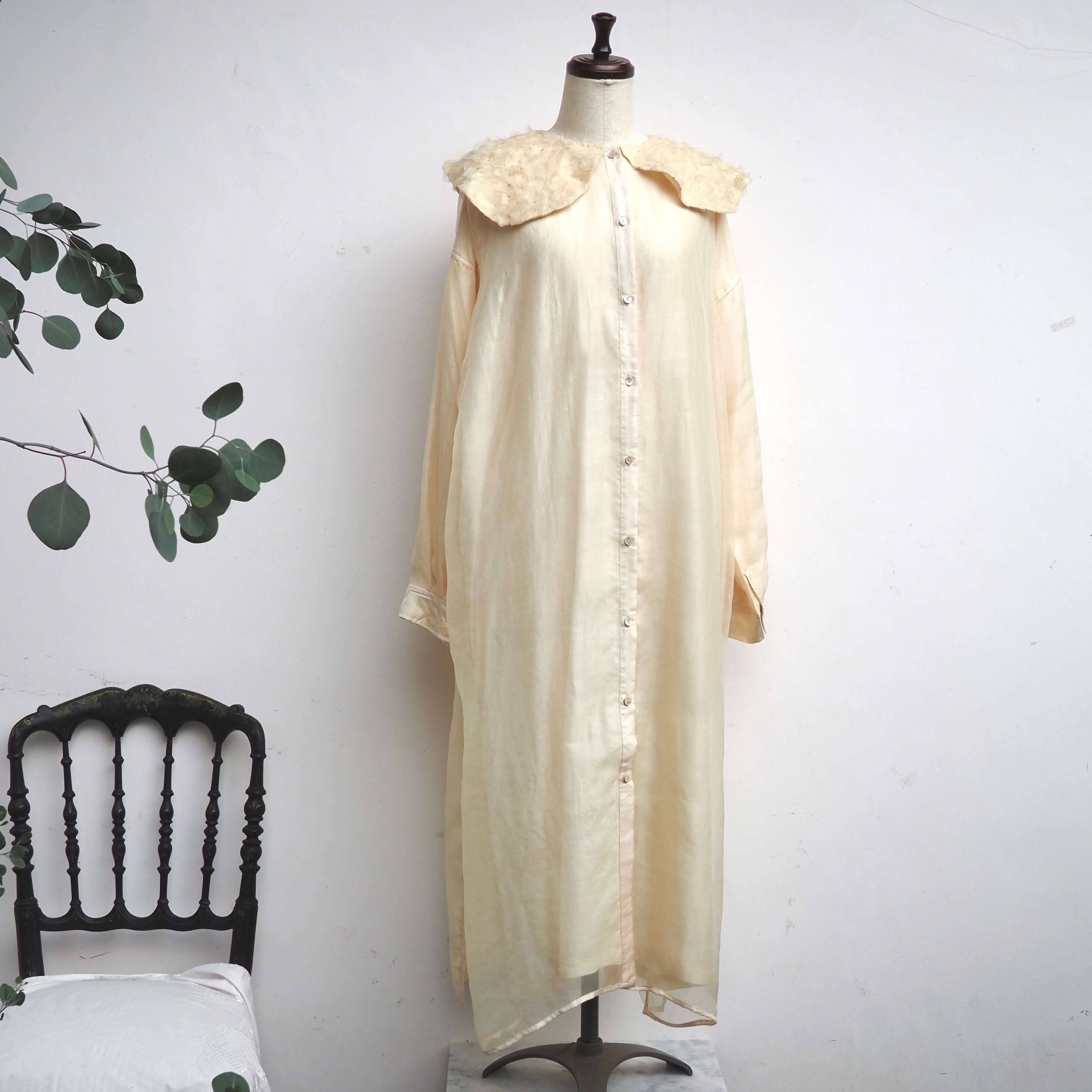BUNON/Flower Layered Silk one piece coat/シルクワンピースコート