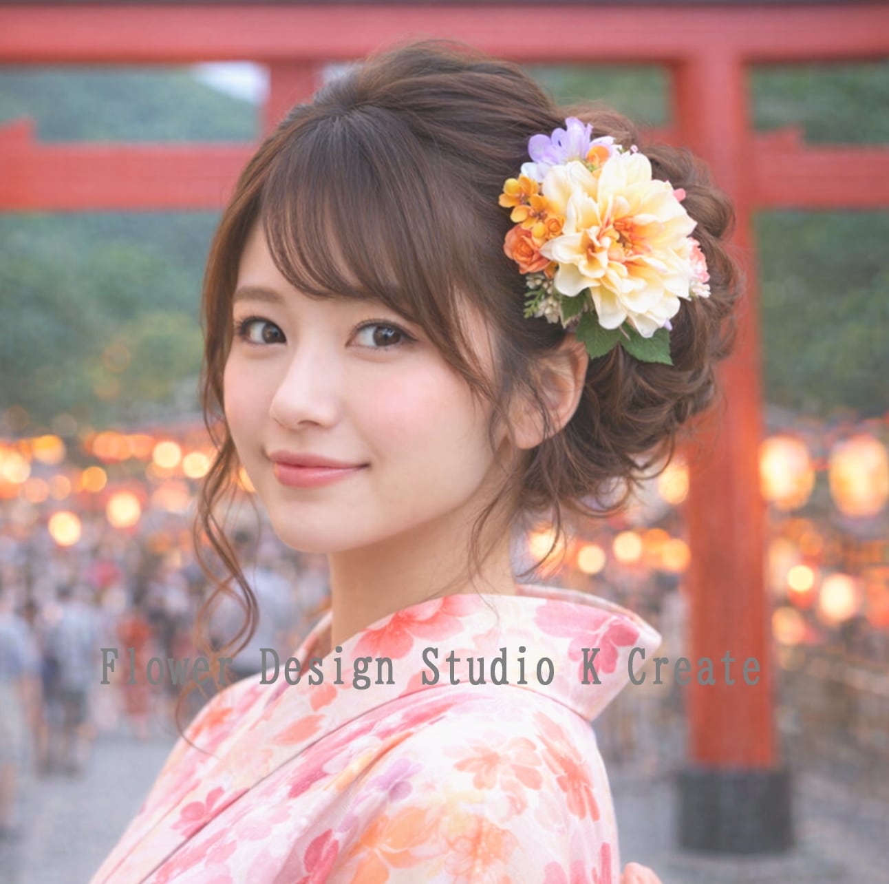 クリームイエローのダリアと紫陽花のヘアクリップ クリーム 黄色 浴衣 成人式 着物髪飾り 和装髪飾り お花 髪飾り イエロー