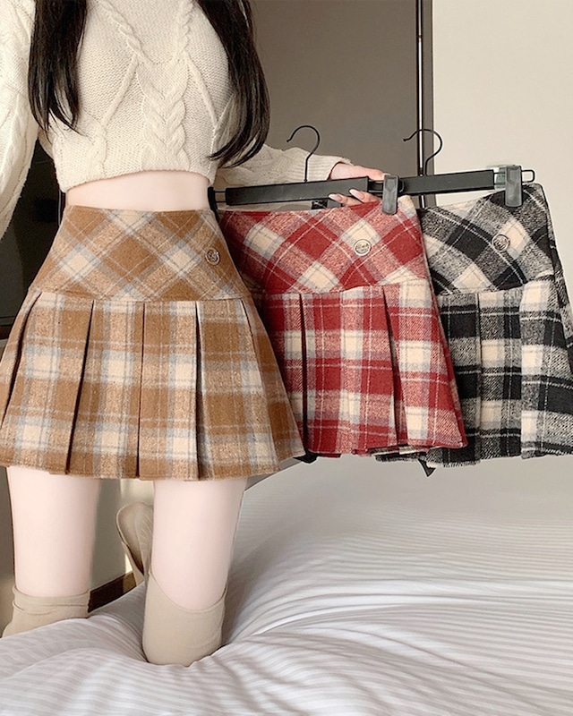 レトロチェックプリーツスカート（3 colors）　24W11057