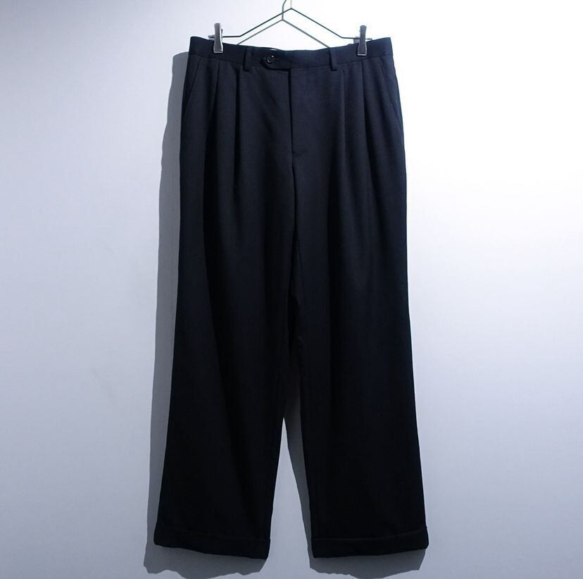 "CHAPS" Black Wool 2-Tuck Wide Tapered Slacks