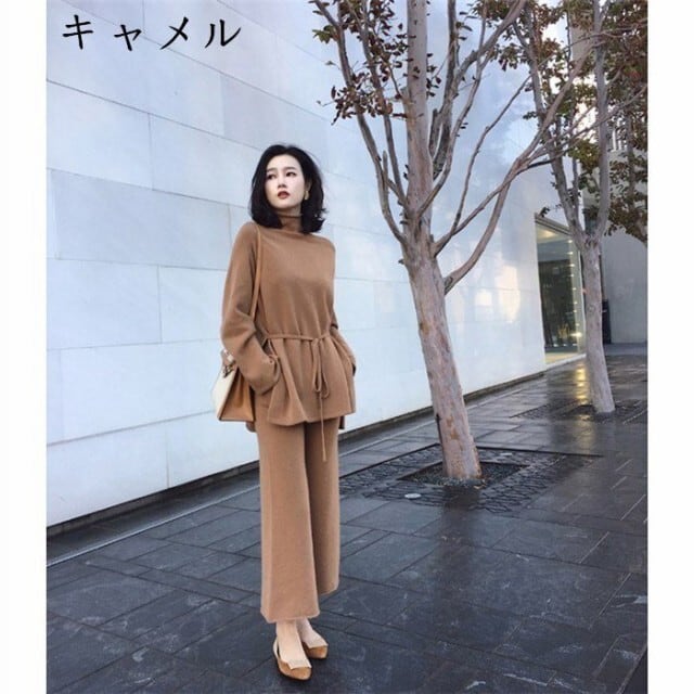 セットアップ ニット ガウチョパンツ パンツドレス 2点セット ニット