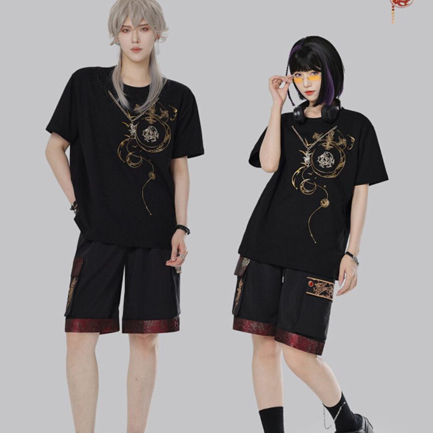 サブカル 服 地雷系 通販 チャイナ風服 ハーフパンツ ユニセックス 刺繍 卿棠オリジナル 夏服