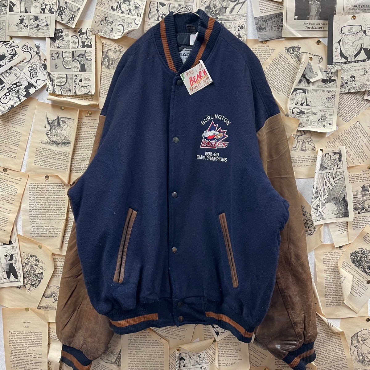 90s カナダ製 BEAR WEAR EAGLES OMHA Champions 刺繍スタジャン | 古着 