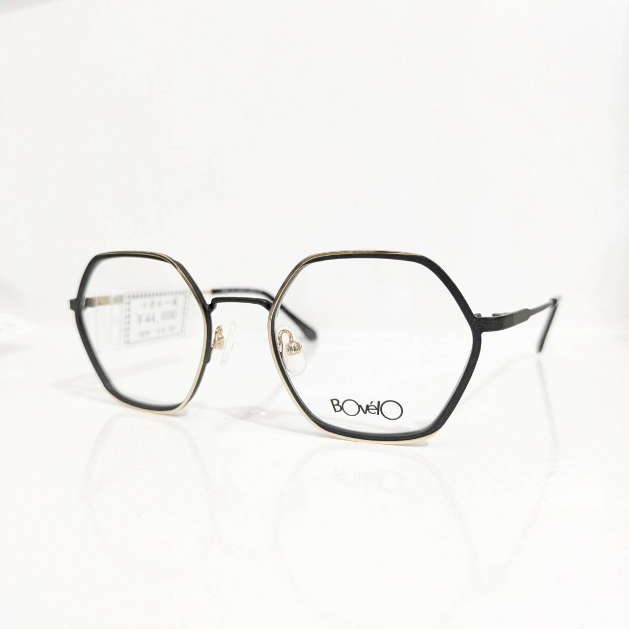 【Bovelo】多角形メタルフレーム ブラック・ゴールド
