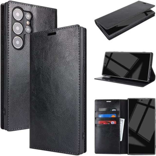Pelanty Galaxy S24 Ultra SC-52E SCG26 ケース手帳型 Samsung Galaxy S24 Ultra 5G 携帯カバー 手作り 本革レザー 財布型カバー カード収納 スタンド機能 耐衝撃 マグネット無し 開閉ベルト無し サムスン ギャラクシーS24 Ultra 5G スマホケース 選べる4色 ブラック 2339