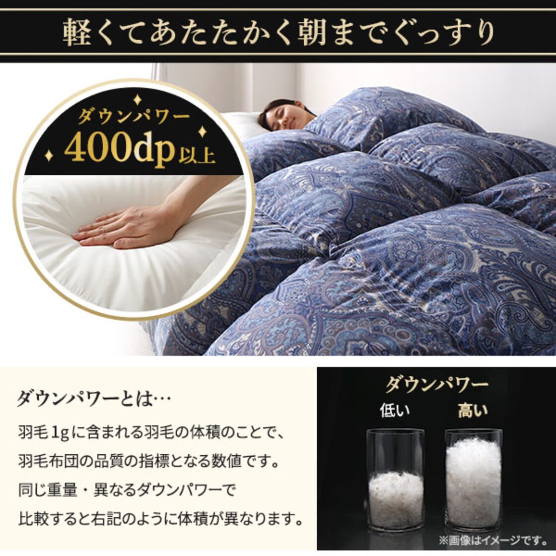 羽毛布団 掛け布団 ダブル アイボリー ダウン率93% 400dp パワーアップ 