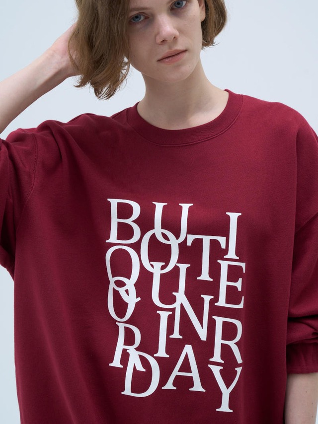 354. Boutique Ordinary / ブティークオーディナリー　Random Typo Pouch Sweatshirt (ワイン/グレー)  (BO26-434T)