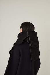 i’m here - Knit Snood(Crepe Wool-like) :Black|サークル状/片畦編み/ダブルジップ/ホーン・トグル/レザーパーツ