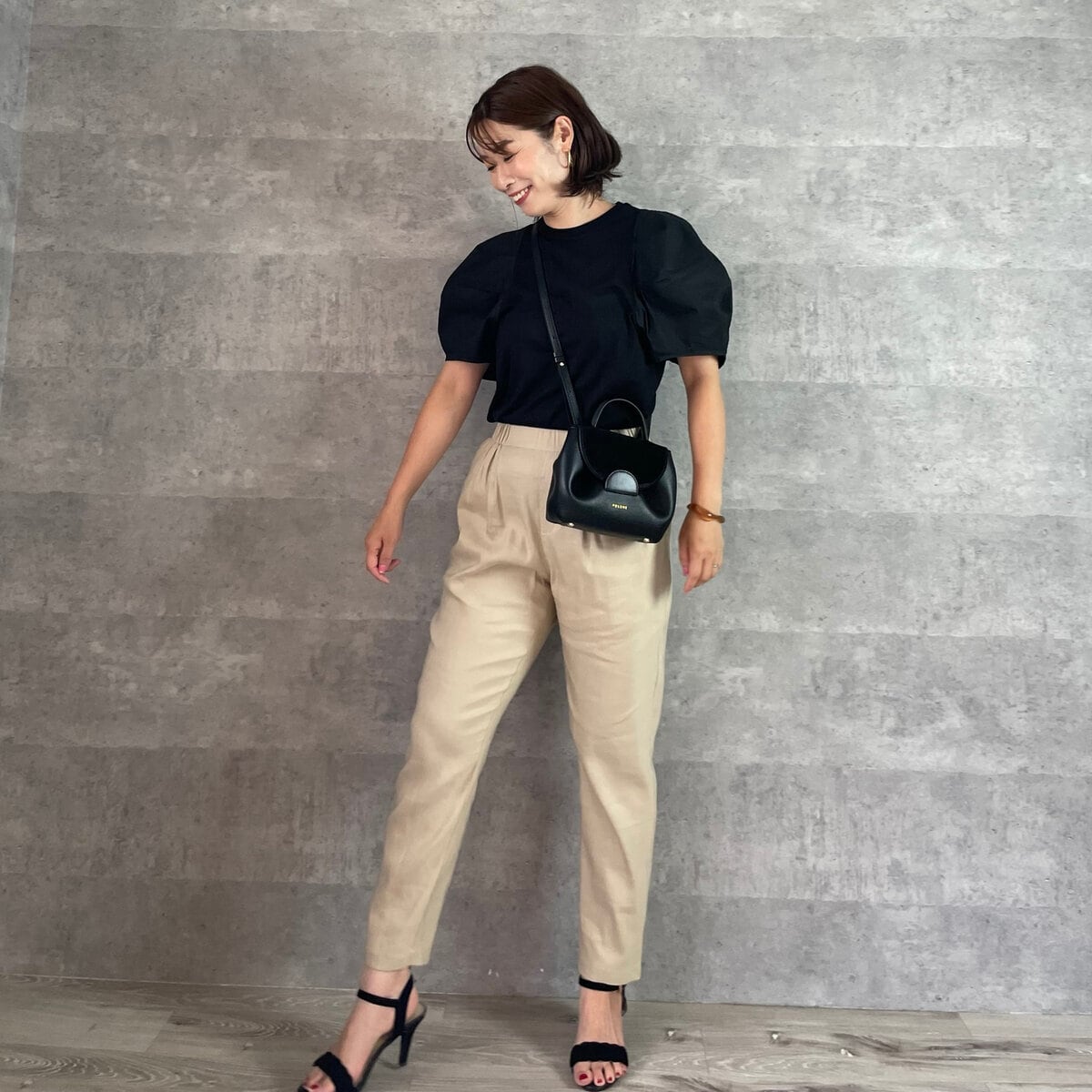 □大人可愛いポワン袖 コットン100％ 異素材コンビ ロングTシャツ M~LL