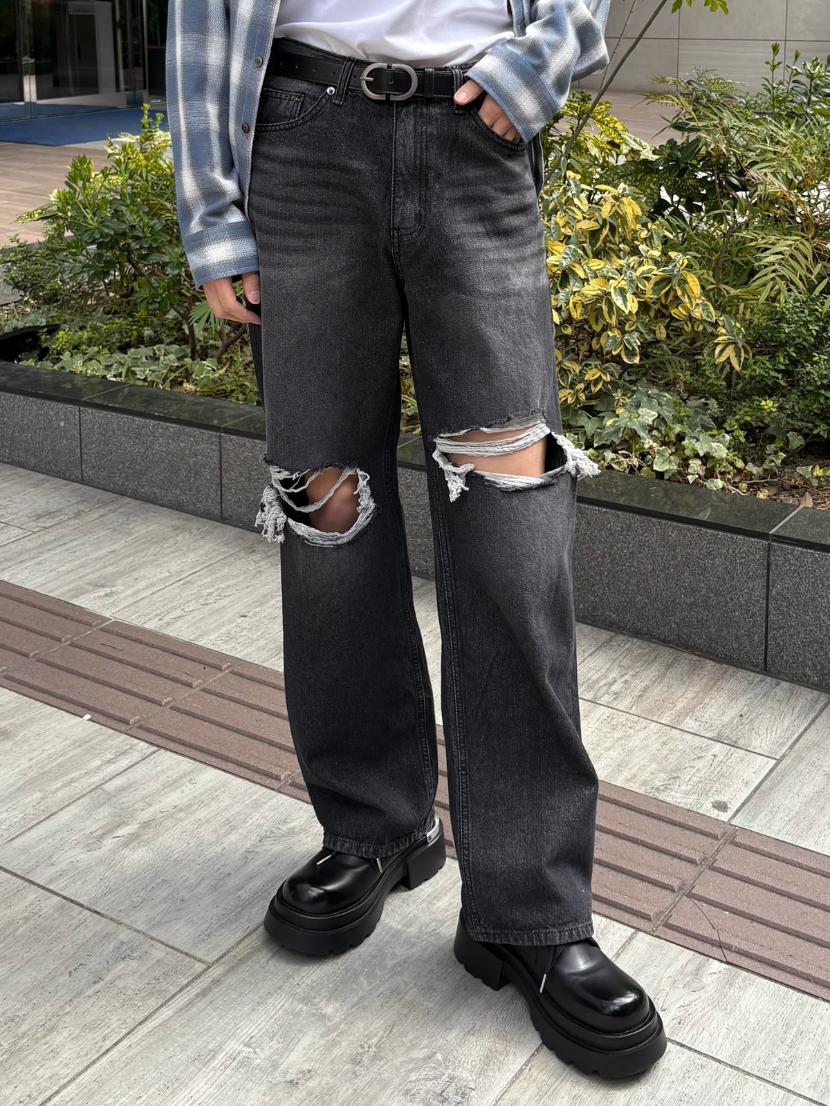 ALUDE SELECT】straight damage denim（2collar） | 【ALUDE】韓国 