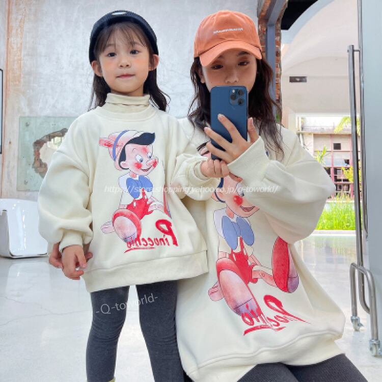 S L パーカー キャラクター 親子服 オーバーサイズ レディース 親子冬 防寒 着痩せ 長袖 可愛い リンクコーデ キッズサイズ有 韓国版 韓国子供服 子供服 女の子 Q Toworld キュートワールド 子供服 メール便は何点でも送料の合計は280円