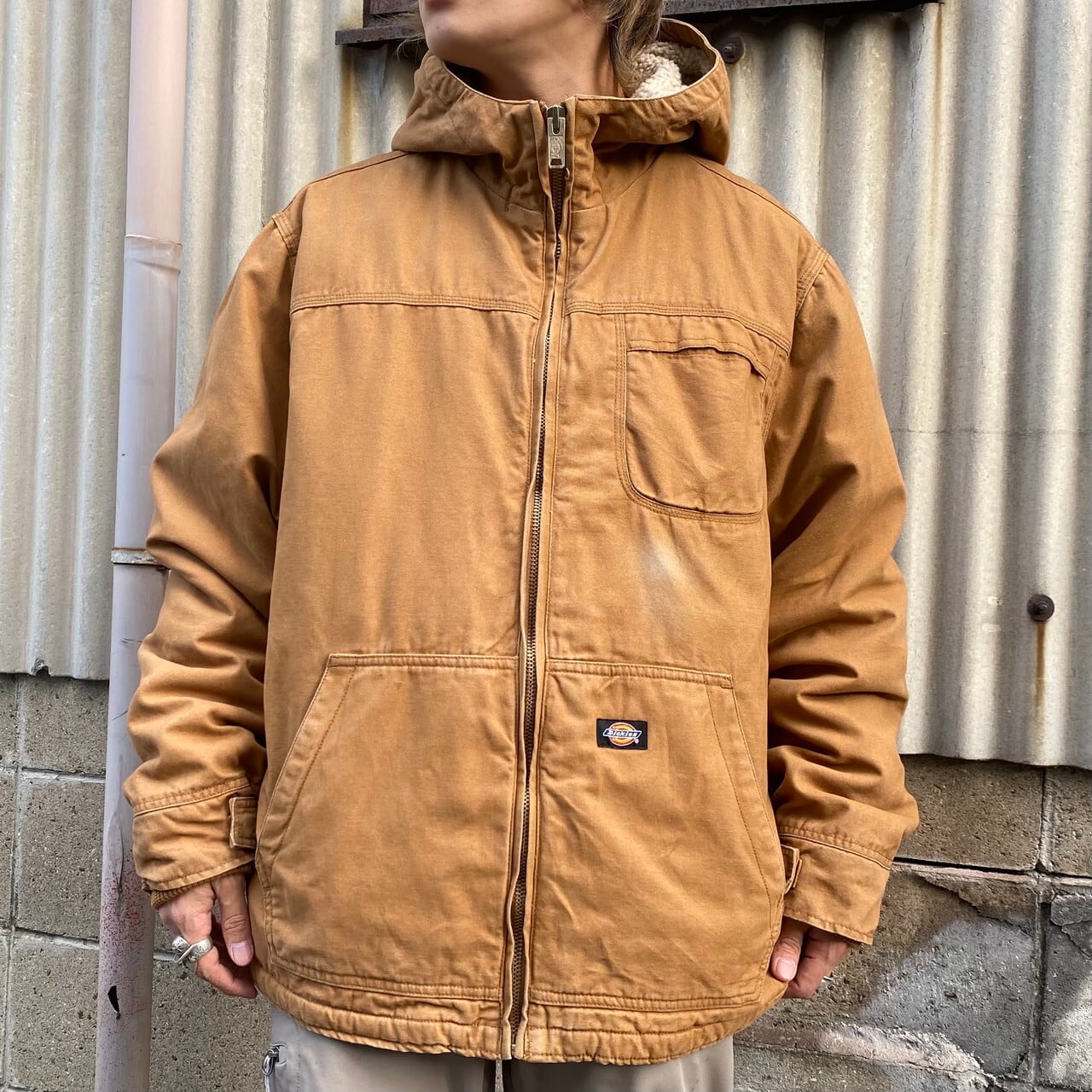 Dickies ディッキーズ フード付き ダック地 ワークジャケット メンズXL 古着 フルジップパーカー ボアライナー ブラウン  茶色【ワークジャケット】【WS2201】-2 | cave 古着屋【公式】古着通販サイト