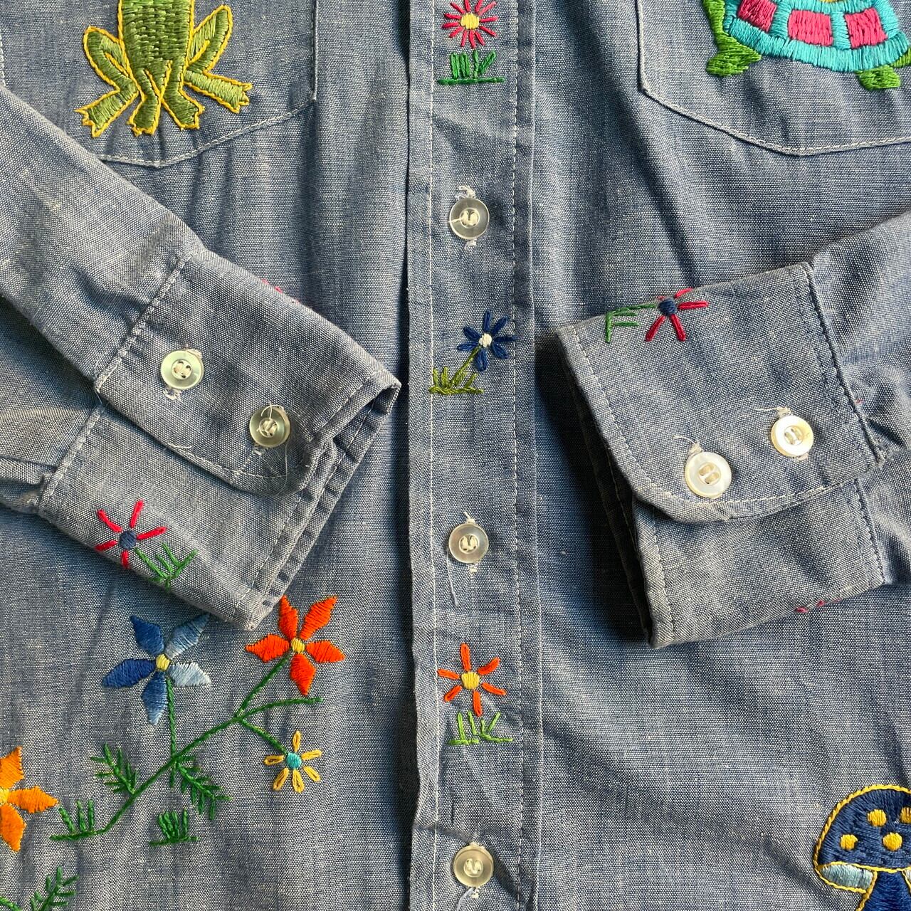 70年代 Levi's リーバイス 手刺繍デザイン シャンブレーシャツ メンズS ...