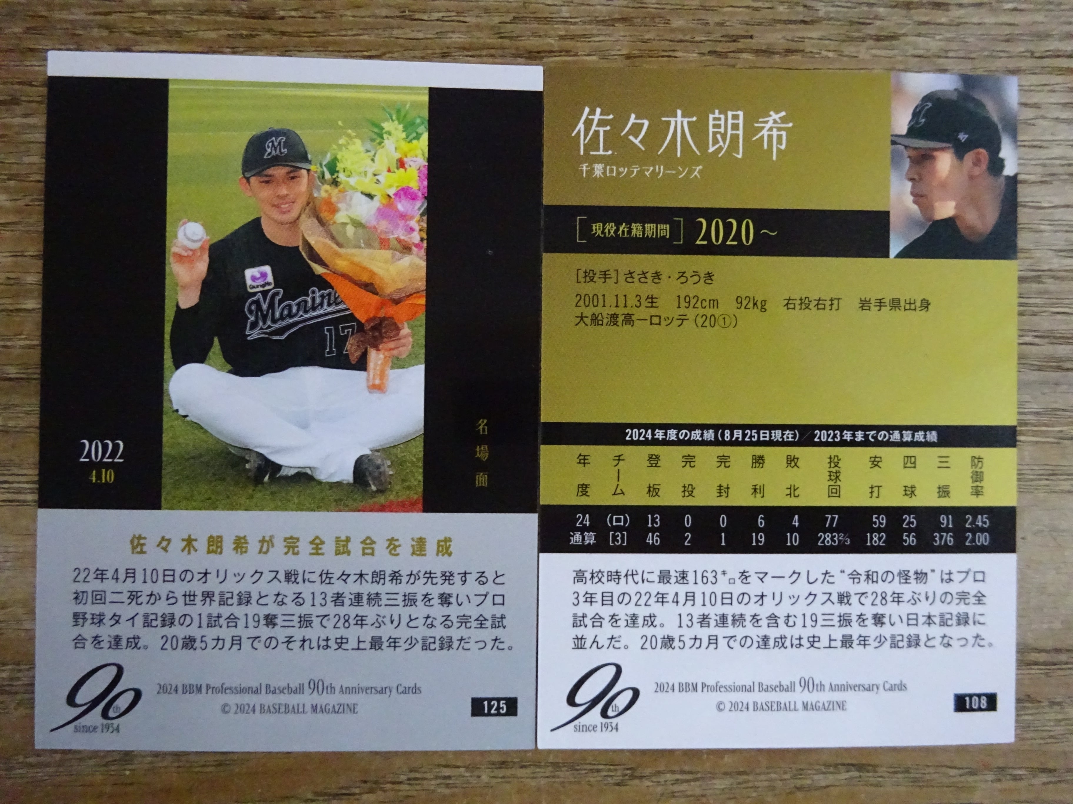 佐々木朗希 2枚セット 2024 BBM プロ野球90周年 | スポーツ