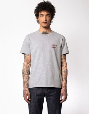 Nudie jeans 2022 ヌーディージーンズ SUMMER COLLECTION Roy Logo Tee Greymelange 半袖teeシャツ グレー