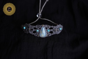 (ワックスコード)鳥取県産 青翡翠のマクラメ編みブレスレット 〜Slow Time〜