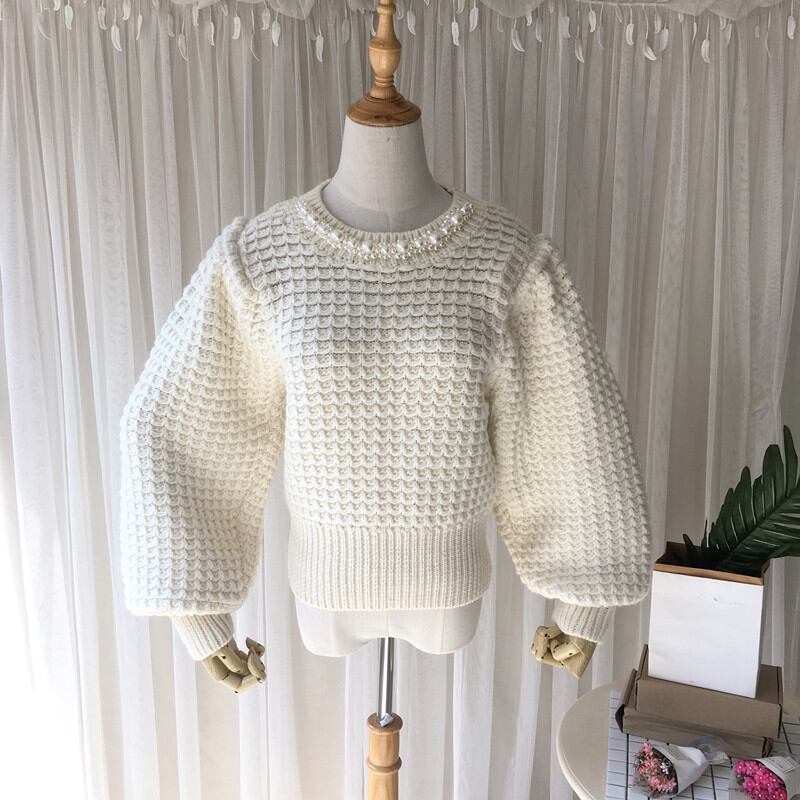 ランタンスリーブパールネックセーター 22404