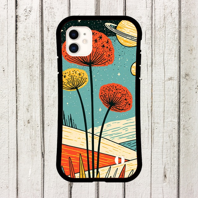 受注生産 iPhoneケース 異星の木々と惑星のレトロ風景｜宇宙ポスター風 RFSP016D