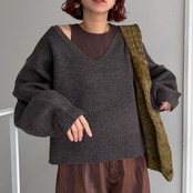 [タンクset]VネックニットPO/ブラウン