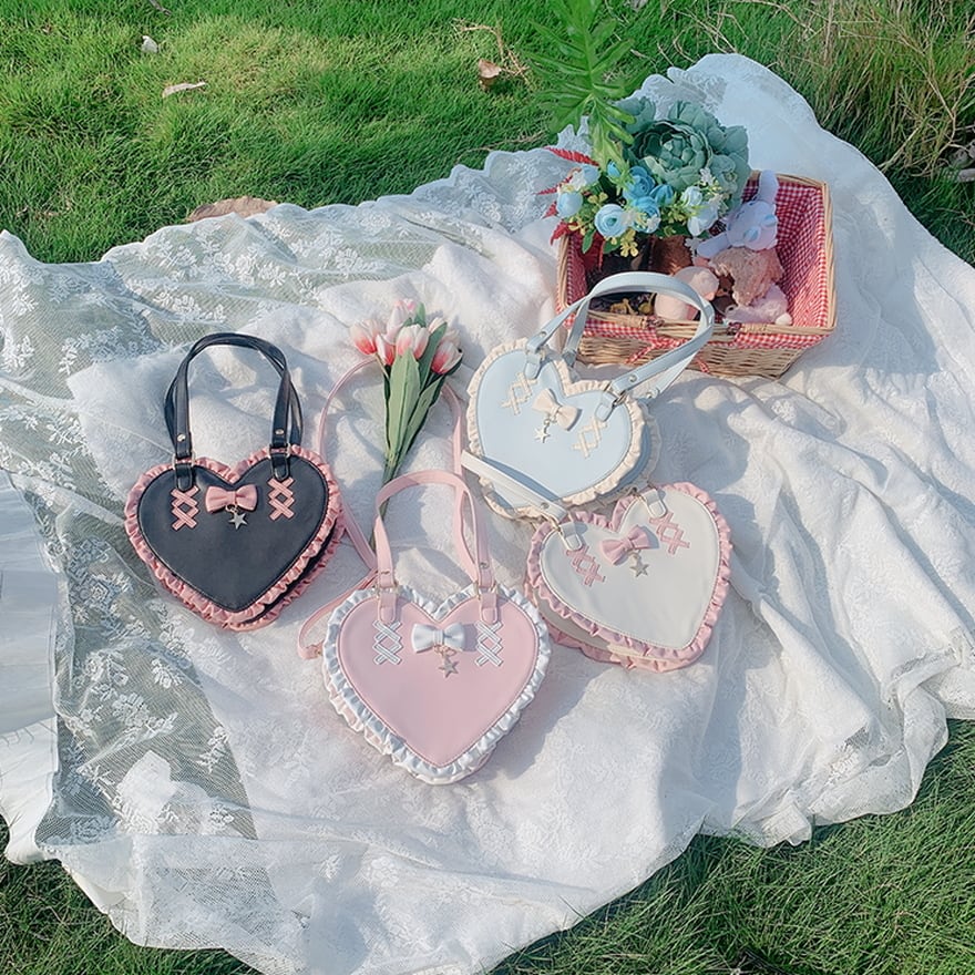 バッグ ハート形 フリル リボン レトロ ハンドバッグ バロック様式