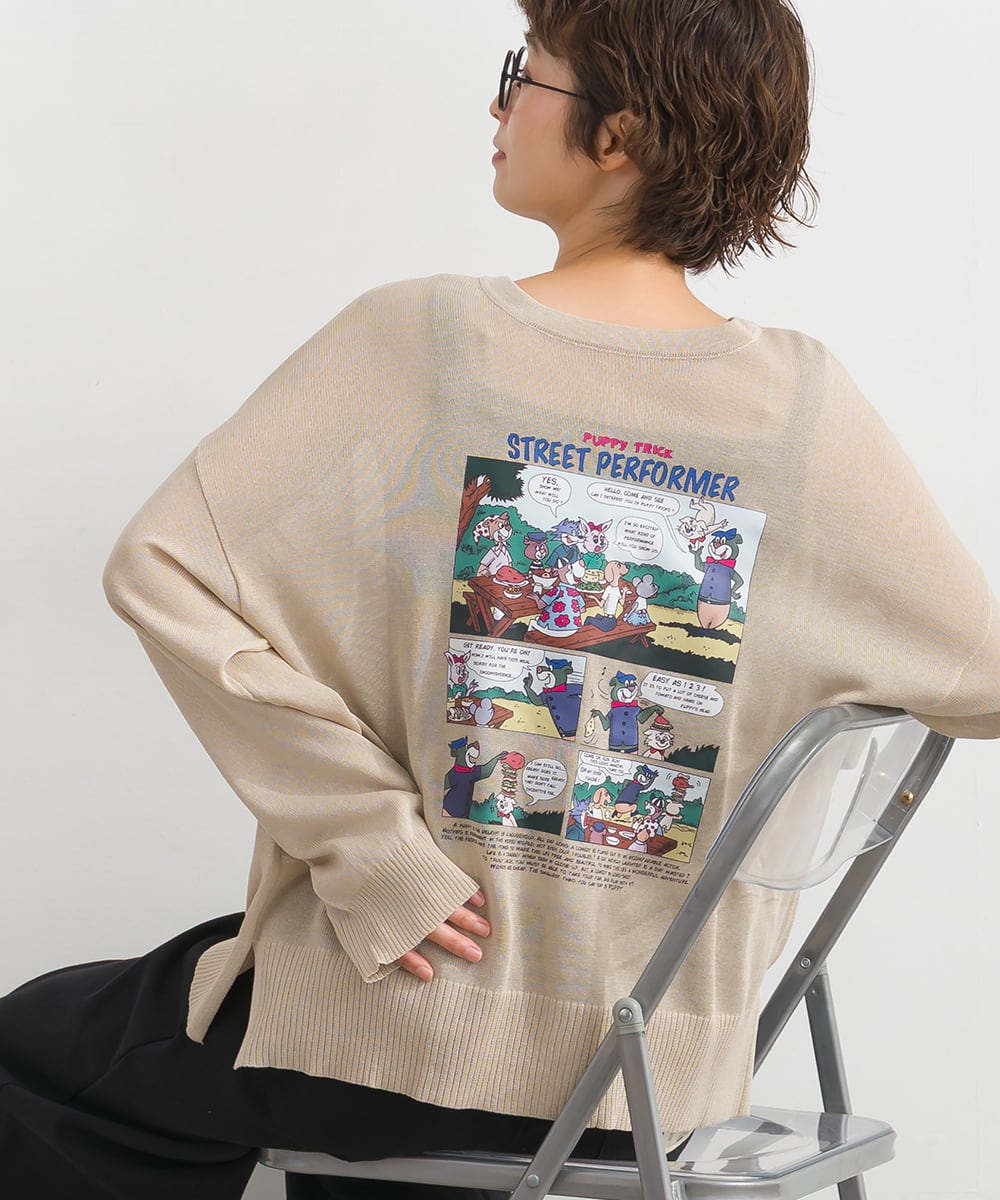 美品 バトナー カーディガン サマーニット 麻100% 春 2025 国産 P262082 麻タッチ アメコミプリント前後2WAYニットカーディガン