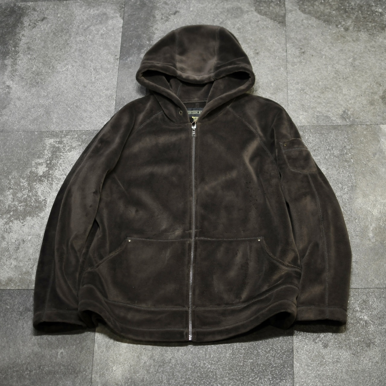 arm pocket design fur zip up hoodie