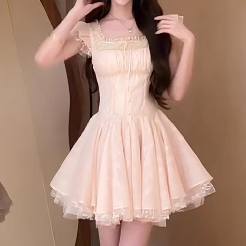 2色／レースネックフリルレースワンピ ・70479